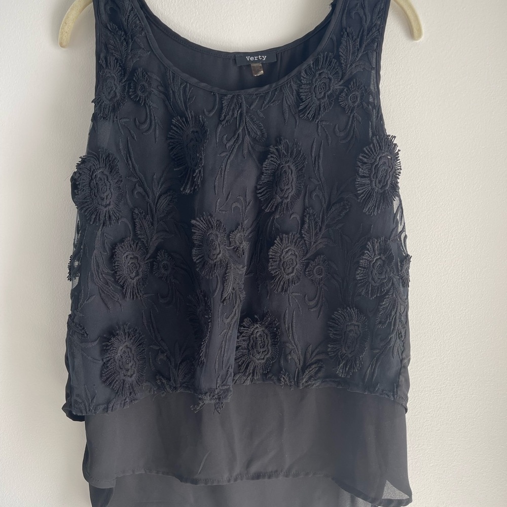 Layered Tank with flowers. All black